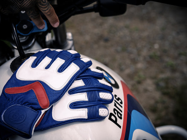 AGE OF GLORY HERO LEATHER GLOVES - ROYAL BLUE WHITE RED