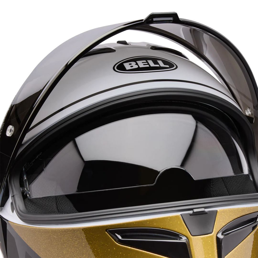 BELL BULLITT GT FLAT SHIELD - GOLD w/ BLACK TAB – Strath Moto