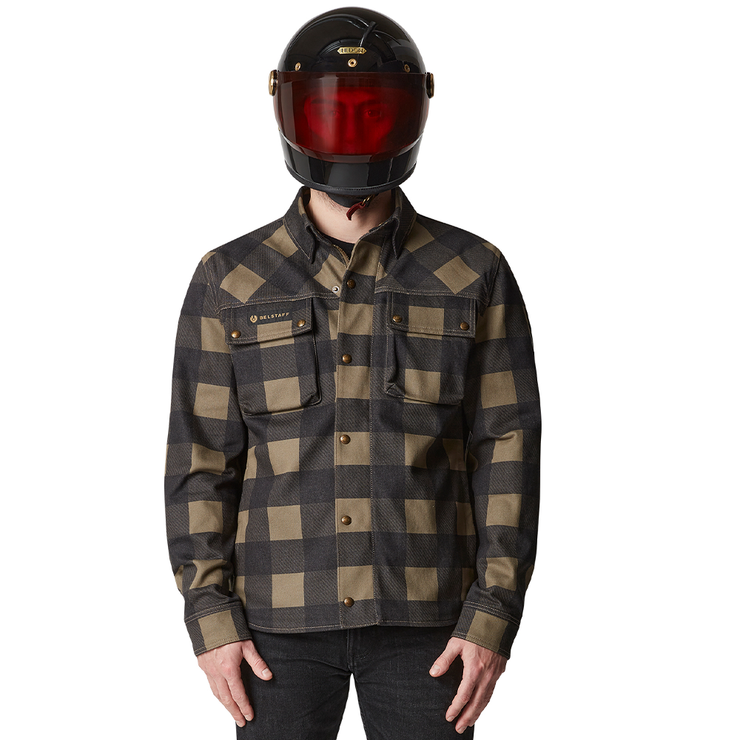 BELSTAFF MANSION MOTORCYCLE OVERSHIRT - TARTAN OLIVE GREEN / BLACK