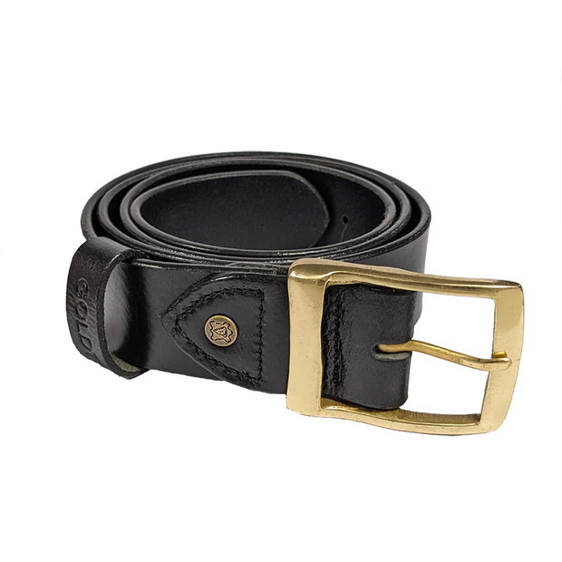 GOLDTOP LEATHER BELT - TRADITIONAL BRASS - BLACK