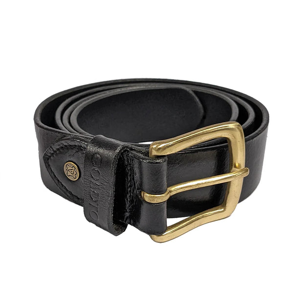 GOLDTOP LEATHER BELT - TRADITIONAL BRASS - BLACK