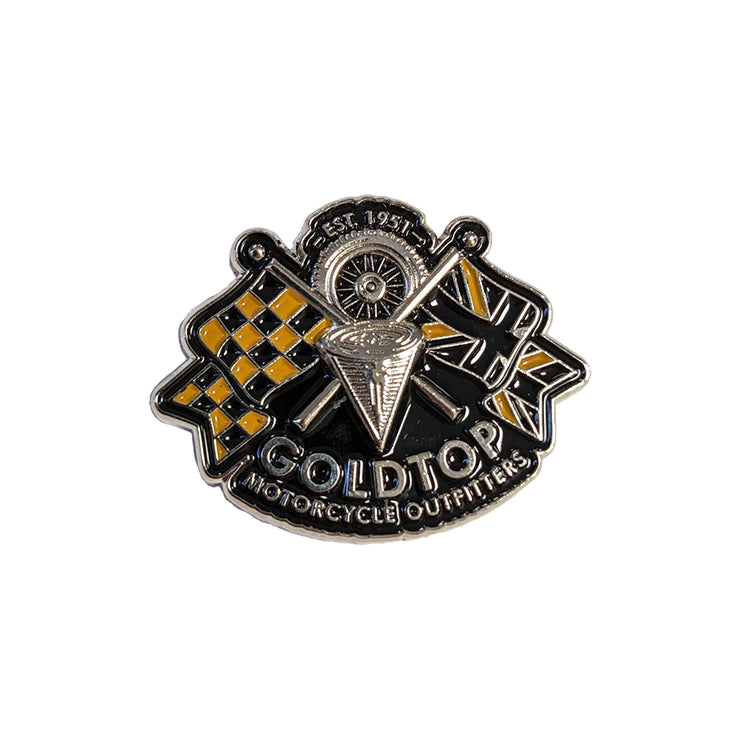 GOLDTOP ENAMEL BADGE PIN - CROSSED FLAGS