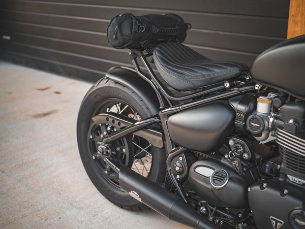 HEPCO & BECKER TUBE REAR RACK - BLACK FOR TRIUMPH BONNEVILLE BOBBER (2017 ONWARDS)