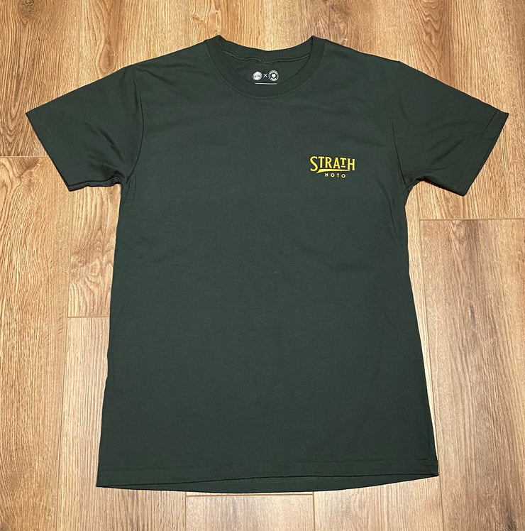 STRATH MOTO FLYING WHEEL TEE - FOREST GREEN