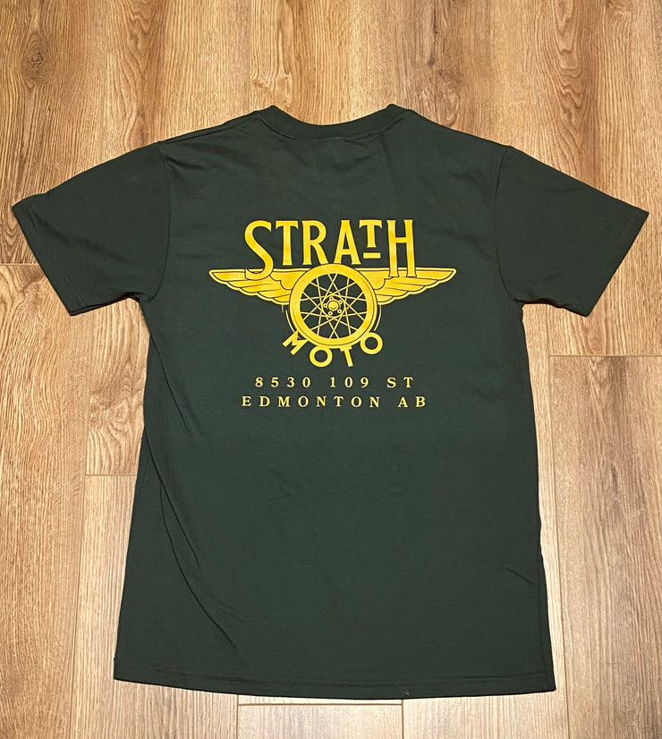 STRATH MOTO FLYING WHEEL TEE - FOREST GREEN