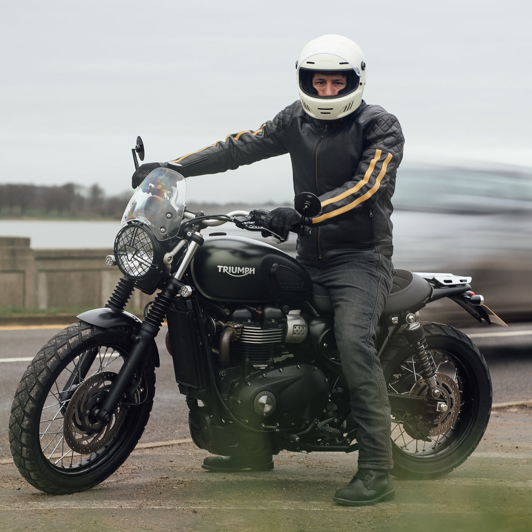 MERLIN ICON D3O LEATHER MOTORCYCLE JACKET - AAA RATED - BLACK/GOLD