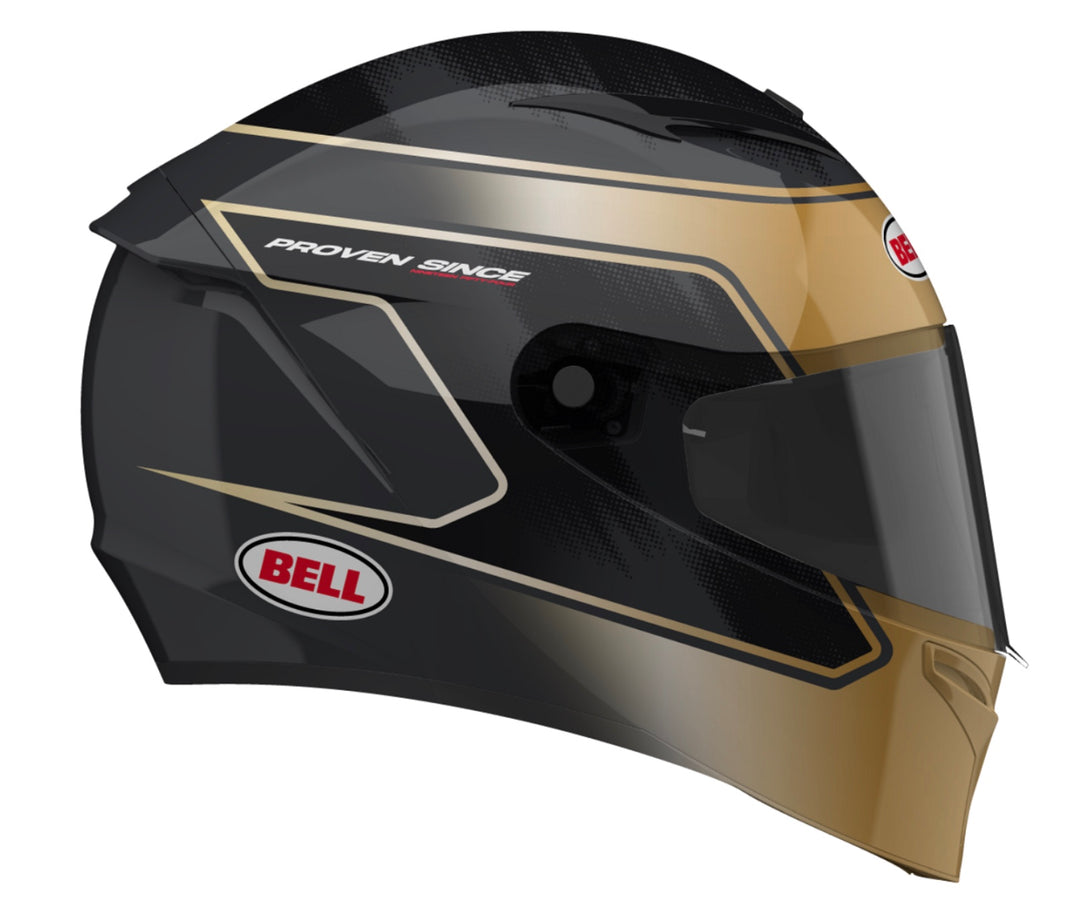 BELL BULLITT GT FLAT SHIELD - GOLD w/ BLACK TAB – Strath Moto