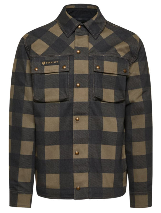 BELSTAFF MANSION MOTORCYCLE OVERSHIRT - TARTAN OLIVE GREEN / BLACK
