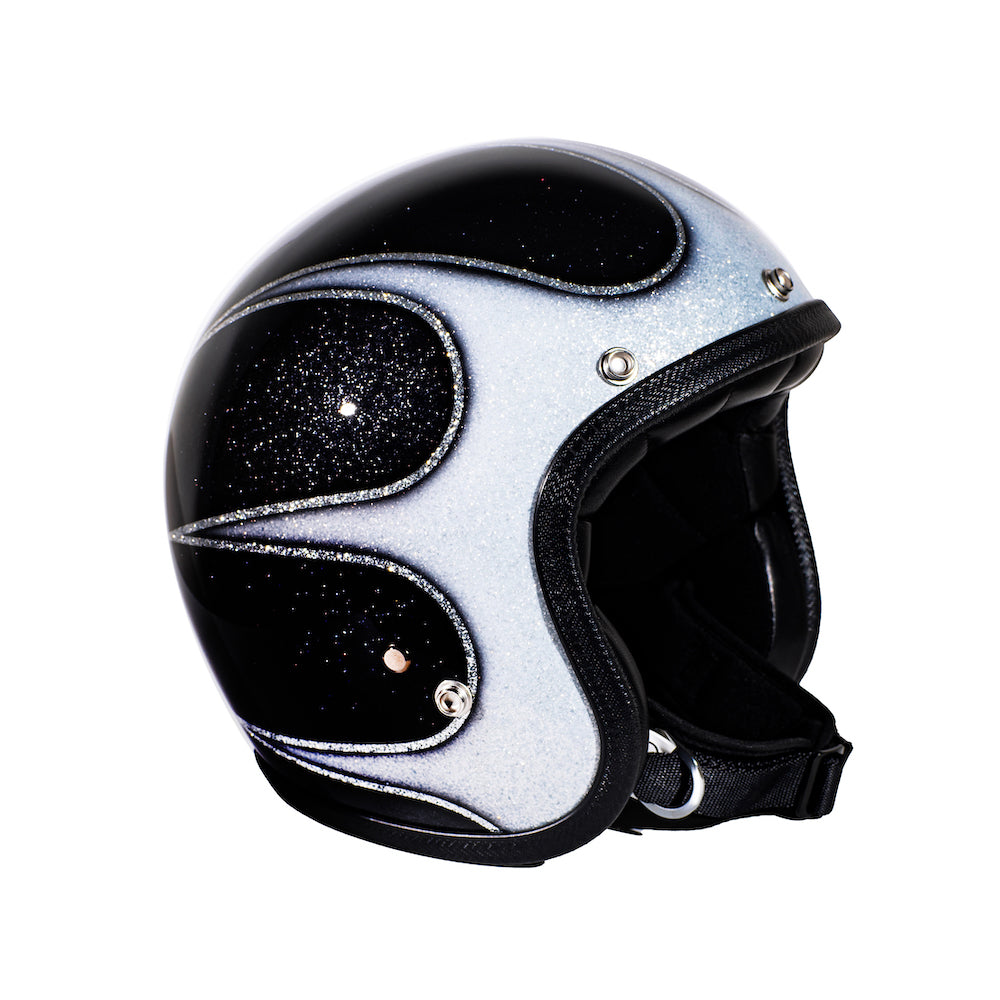 70's motorcycle helmet 70's JET HELMET - SUPERFLAKES COLLECTION - SCALLOPS BLACK & WHITE