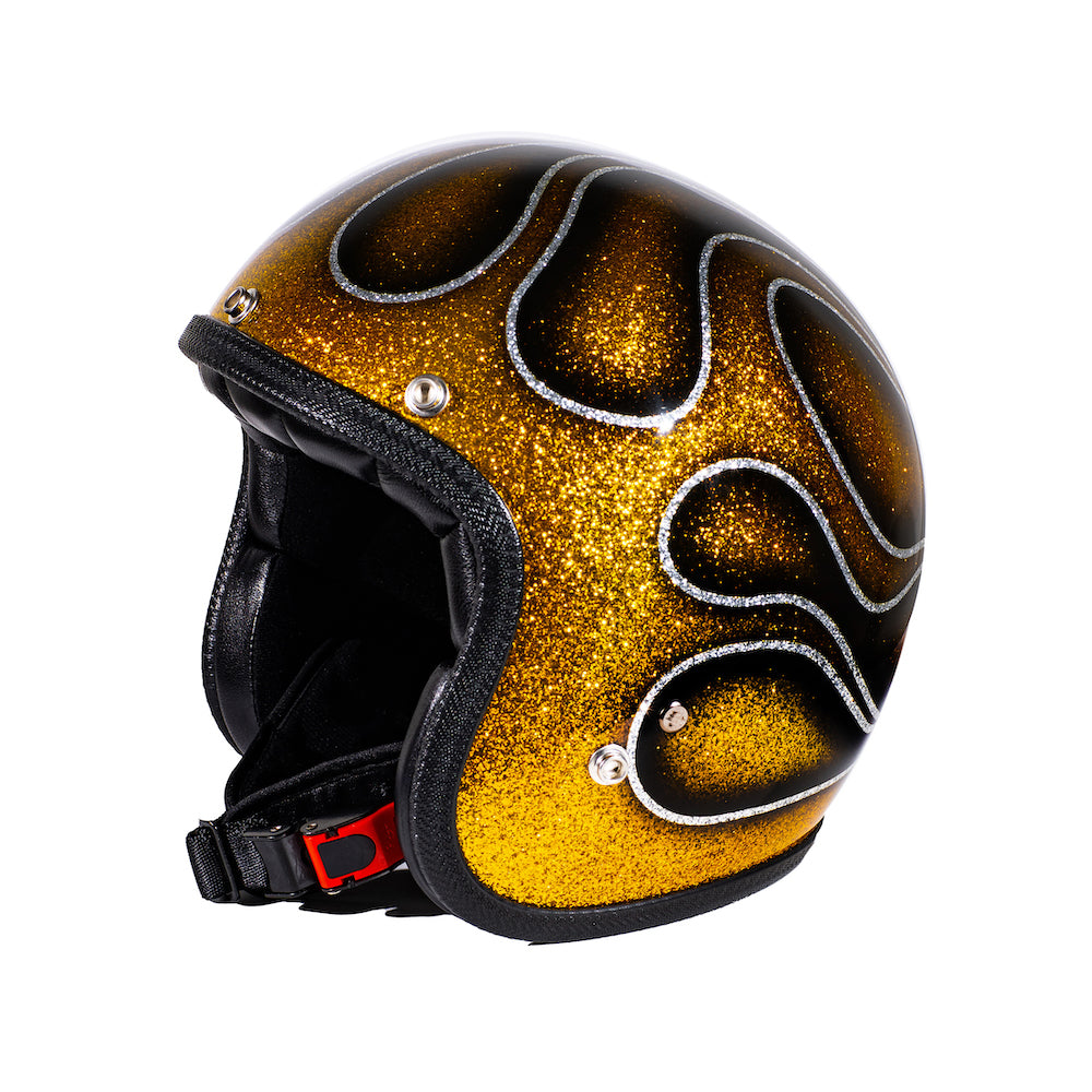 70's JET HELMET - SUPERFLAKES COLLECTION - FLAMES GOLD – Strath Moto