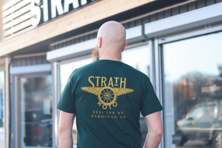 STRATH MOTO FLYING WHEEL TEE - FOREST GREEN