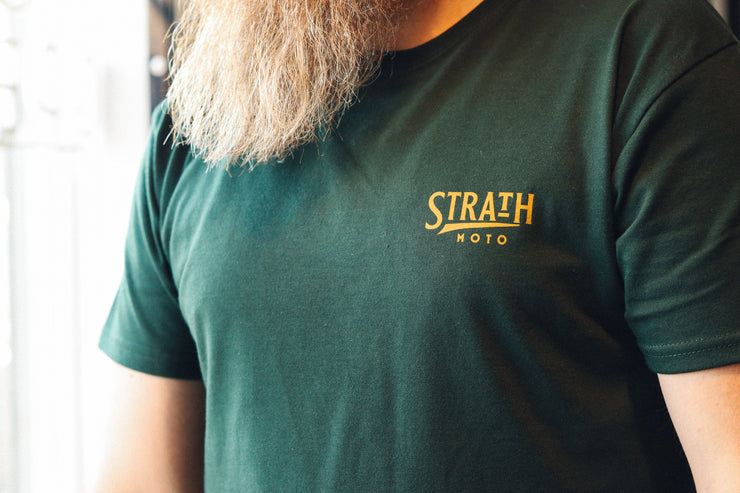 STRATH MOTO FLYING WHEEL TEE - FOREST GREEN