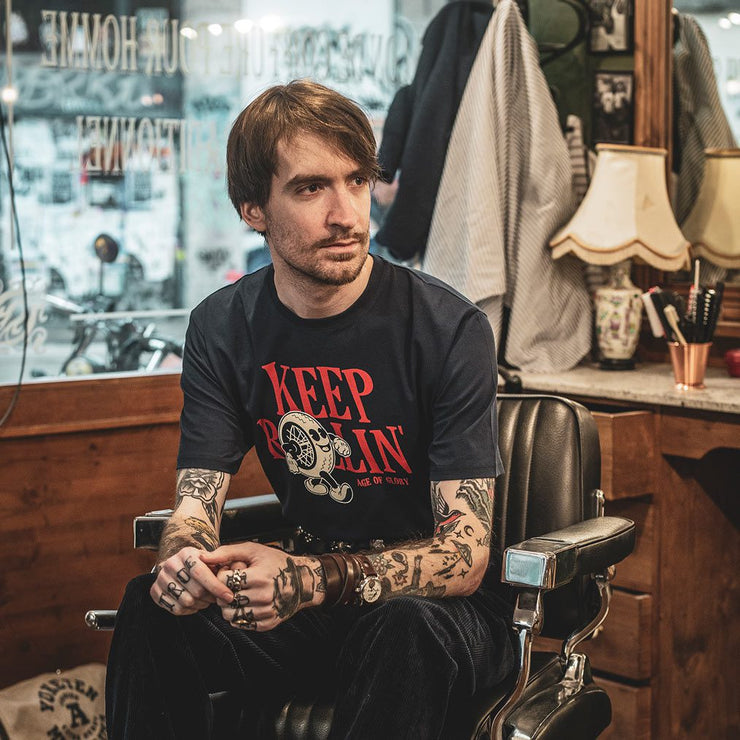 AGE OF GLORY KEEP ROLLIN' T-SHIRT - NAVY