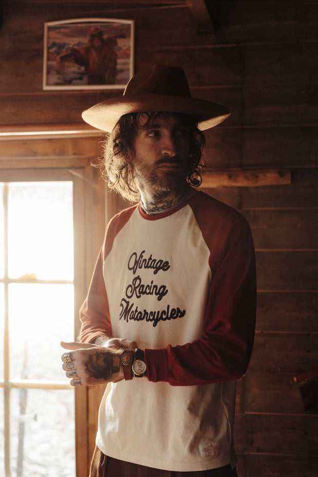 AGE OF GLORY HERITAGE RAGLAN LONG SLEEVE TEE - ECRU / BURGUNDY