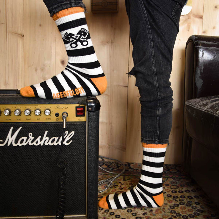 AGE OF GLORY STRIPES SOCKS - BLACK OFF-WHITE ORANGE