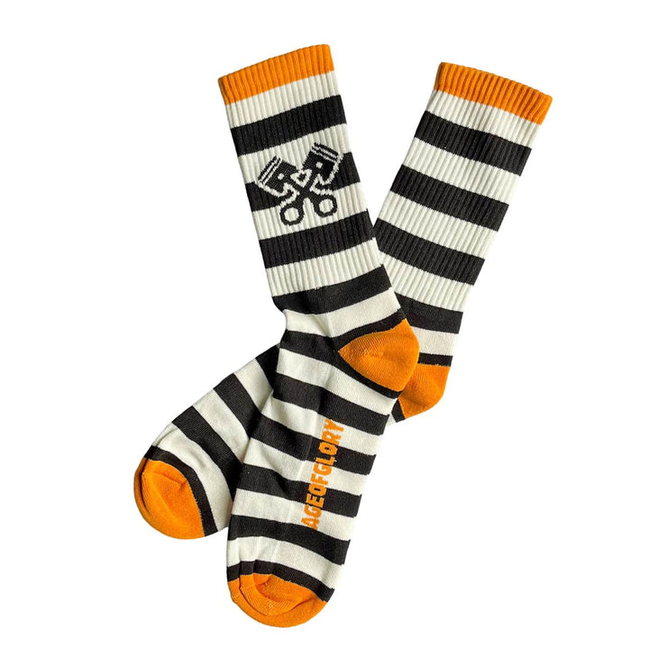 AGE OF GLORY STRIPES SOCKS - BLACK OFF-WHITE ORANGE