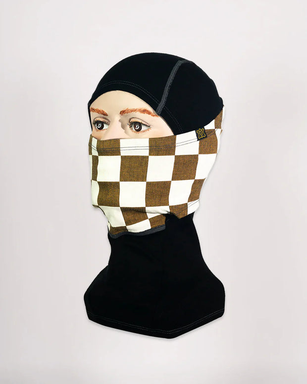 GOLDTOP MERINO WOOL BALACLAVA - GOLD & WHITE CHECKER