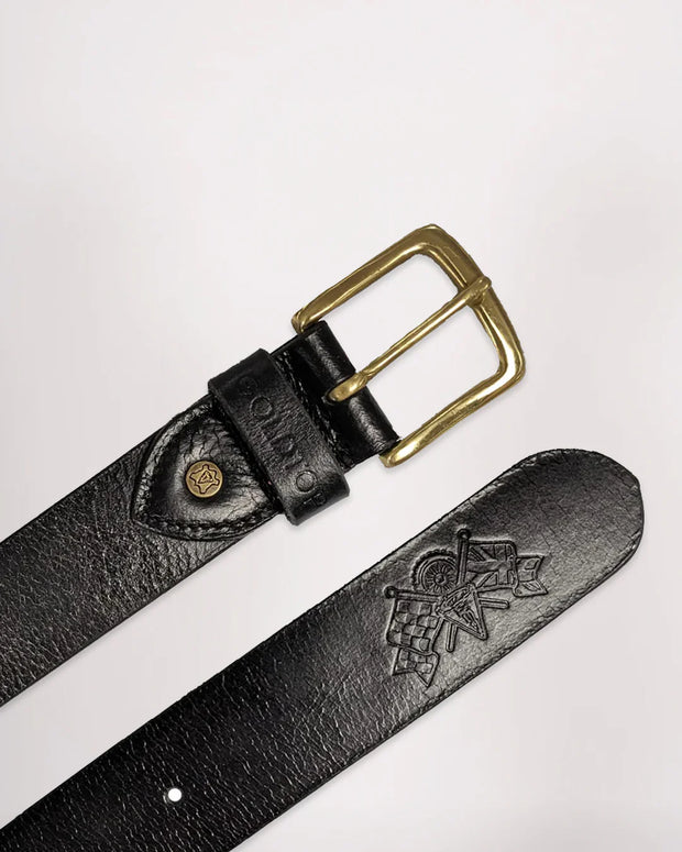 GOLDTOP LEATHER BELT - TRADITIONAL BRASS - BLACK