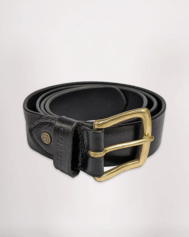 GOLDTOP LEATHER BELT - TRADITIONAL BRASS - BLACK