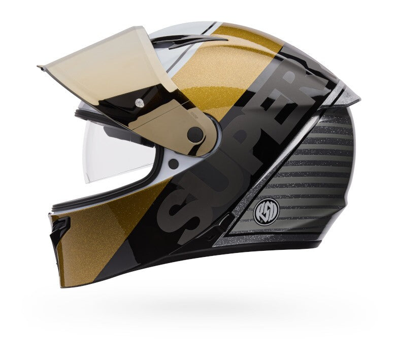 BELL BULLITT GT FLAT SHIELD - GOLD w/ BLACK TAB – Strath Moto