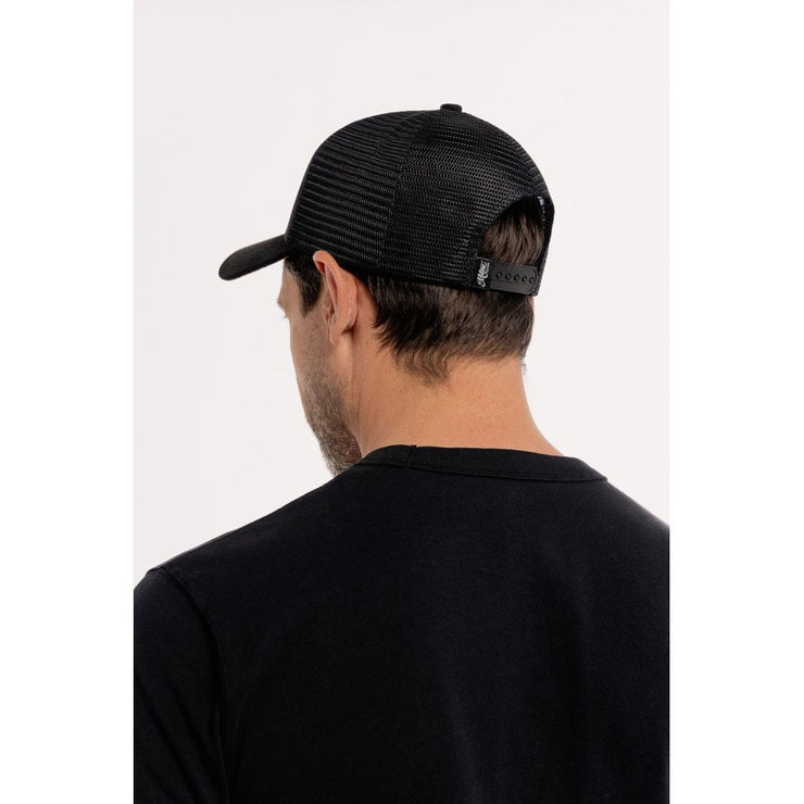 MOTONE BIG CHECK TRUCKER CAP - CURVED PEAK - BLACK & GREY CHECKS - WHITE LOGO