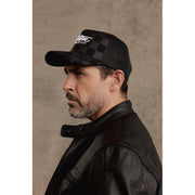 MOTONE BIG CHECK TRUCKER CAP - CURVED PEAK - BLACK & GREY CHECKS - WHITE LOGO