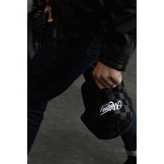 MOTONE BIG CHECK TRUCKER CAP - CURVED PEAK - BLACK & GREY CHECKS - WHITE LOGO