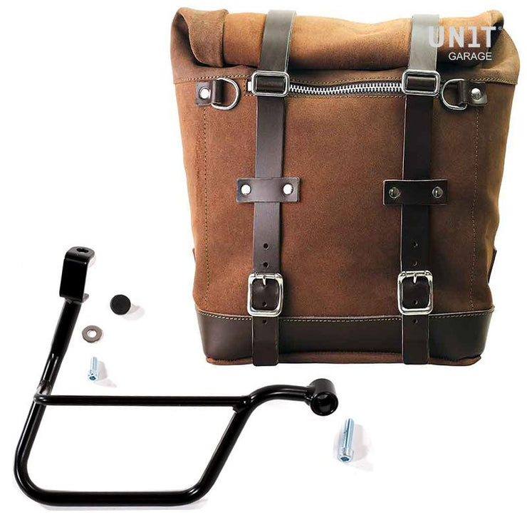 UNIT GARAGE WAXED SUEDE PANNIER (22-30L) + RT SUBFRAME FOR TRIUMPH BONNEVILLE T100/T120
