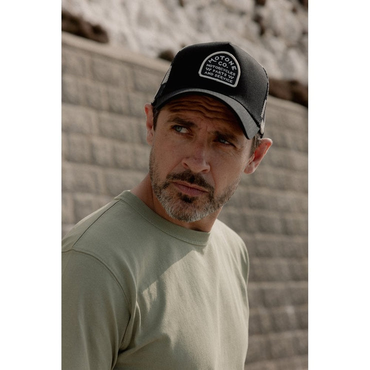 MOTONE BUFFALOW TRUCKER CAP - CURVED PEAK - BLACK 5-PANEL - BUFFALO CHECK REAR MESH