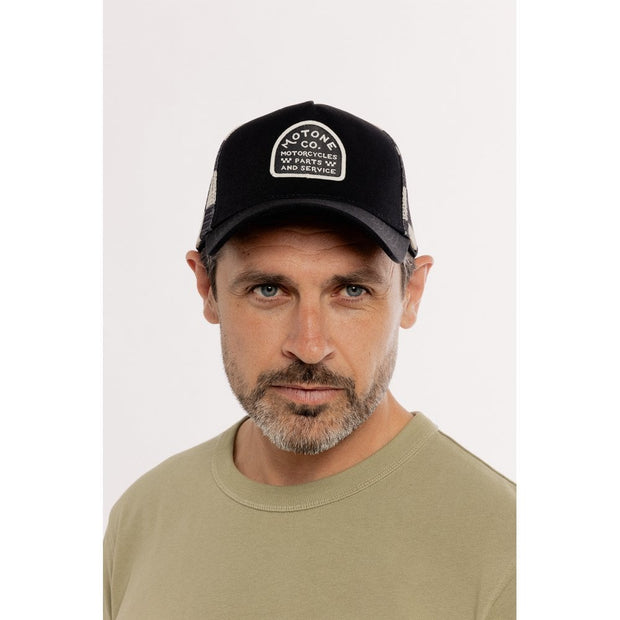 MOTONE BUFFALOW TRUCKER CAP - CURVED PEAK - BLACK 5-PANEL - BUFFALO CHECK REAR MESH