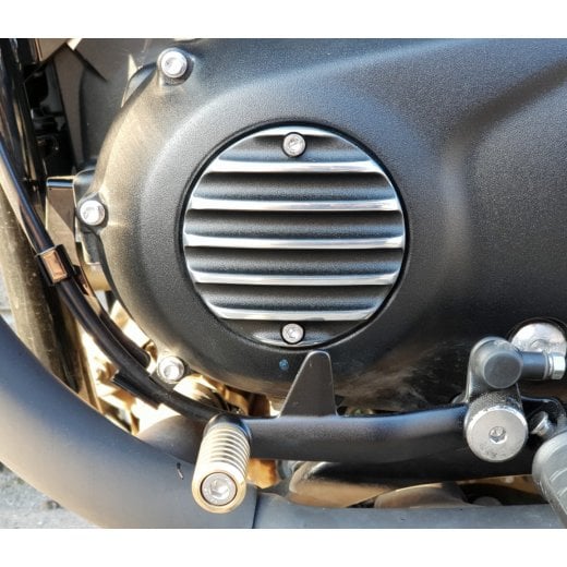 MOTONE CLUTCH (LHS) COVER/BADGE - RIBBED - BLACK/POLISH CONTRAST FINISH