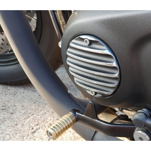 MOTONE CLUTCH (LHS) COVER/BADGE - RIBBED - BLACK/POLISH CONTRAST FINISH