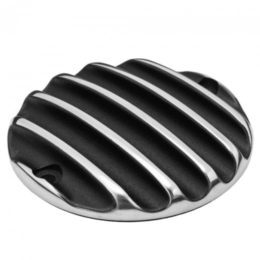 MOTONE CLUTCH (LHS) COVER/BADGE - RIBBED - BLACK/POLISH CONTRAST FINISH
