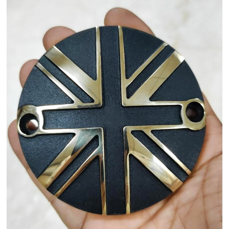 MOTONE CLUTCH (LHS) COVER/BADGE - UNION JACK - 2 TONE BRASS & BLACK