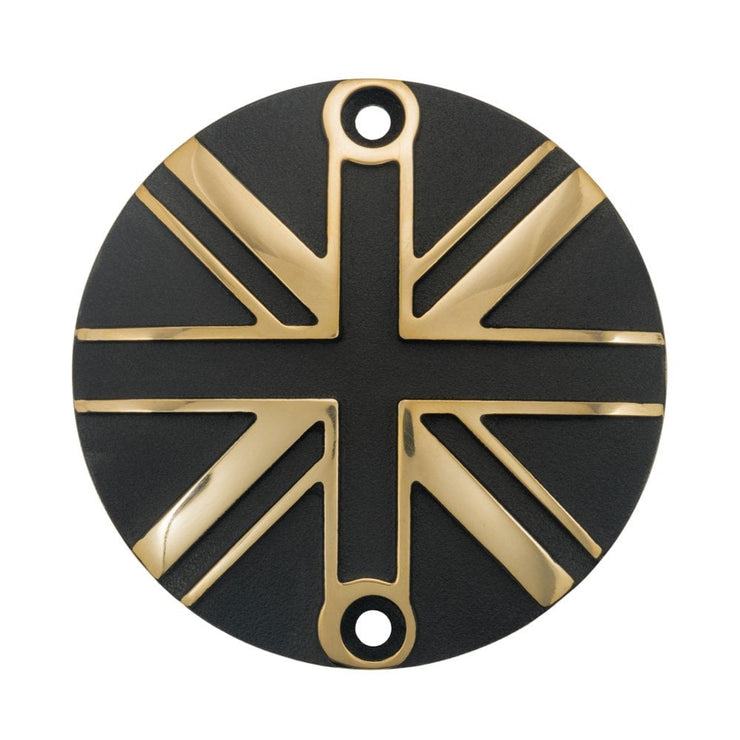 MOTONE CLUTCH (LHS) COVER/BADGE - UNION JACK - 2 TONE BRASS & BLACK