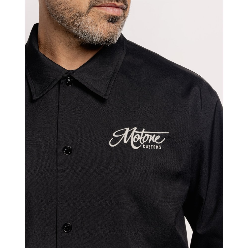 MOTONE COACH JACKET - BLACK/ECRU LOGO – Strath Moto