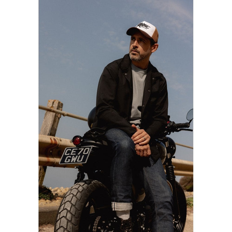 MOTONE CREME BRULEE TRUCKER CAP - CURVED PEAK - WHITE COTTON PANEL/BROWN MESH - BLACK LOGO