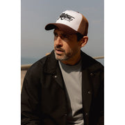 MOTONE CREME BRULEE TRUCKER CAP - CURVED PEAK - WHITE COTTON PANEL/BROWN MESH - BLACK LOGO