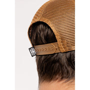 MOTONE CREME BRULEE TRUCKER CAP - CURVED PEAK - WHITE COTTON PANEL/BROWN MESH - BLACK LOGO