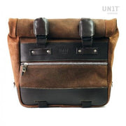 UNIT GARAGE CULT SIDE PANNIER IN WAXED SUEDE W/ ALUMINUM BACK PLATE + STAINLESS STEEL QRS & LOCK + RT SUBFRAME NINET FOR ATLAS PANNIER