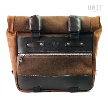 UNIT GARAGE CULT SIDE PANNIER IN WAXED SUEDE W/ ALUMINUM BACK PLATE + STAINLESS STEEL QRS & LOCK + RT SUBFRAME NINET FOR ATLAS PANNIER