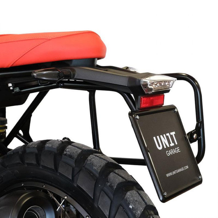 UNIT GARAGE CULT SIDE PANNIER IN WAXED SUEDE W/ ALUMINUM BACK PLATE + STAINLESS STEEL QRS & LOCK + RT SUBFRAME NINET FOR ATLAS PANNIER