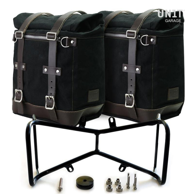UNIT GARAGE TWO WAXED CANVAS SIDE PANNIERS SCRAM 22L-30L + SYMMETRICAL DOUBLE SUBFRAME NINET