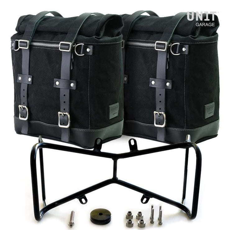 UNIT GARAGE TWO WAXED CANVAS SIDE PANNIERS SCRAM 22L-30L + SYMMETRICAL DOUBLE SUBFRAME NINET