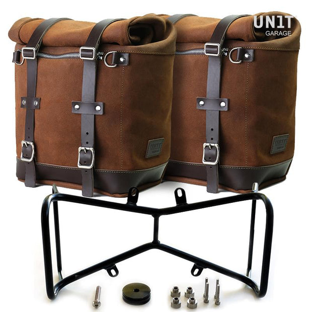 UNIT GARAGE TWO WAXED SUEDE SIDE PANNIERS SCRAM 22L-30L + SYMMETRICAL DOUBLE SUBFRAME NINET