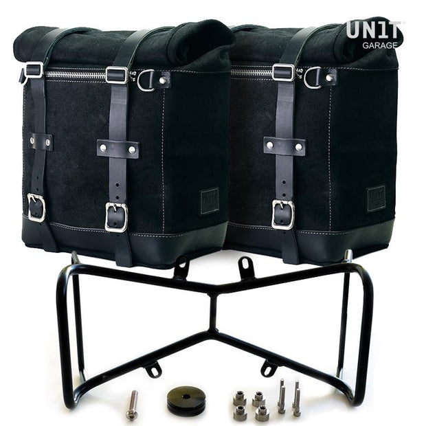 UNIT GARAGE TWO WAXED SUEDE SIDE PANNIERS SCRAM 22L-30L + SYMMETRICAL DOUBLE SUBFRAME NINET