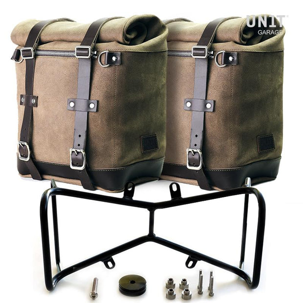 UNIT GARAGE TWO WAXED SUEDE SIDE PANNIERS SCRAM 22L-30L + SYMMETRICAL DOUBLE SUBFRAME NINET