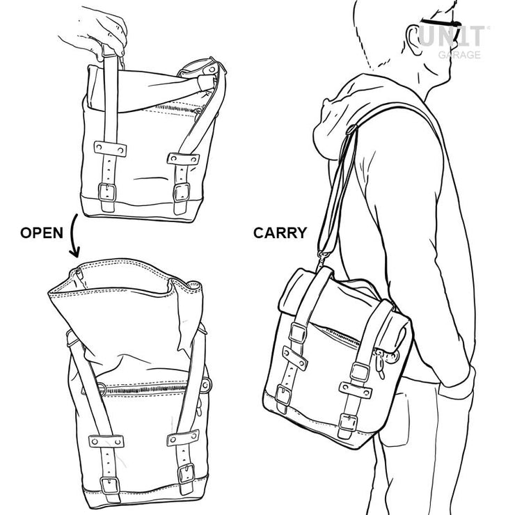 UNIT GARAGE TWO WAXED CANVAS SIDE PANNIERS SCRAM 22L-30L + SYMMETRICAL DOUBLE SUBFRAME NINET
