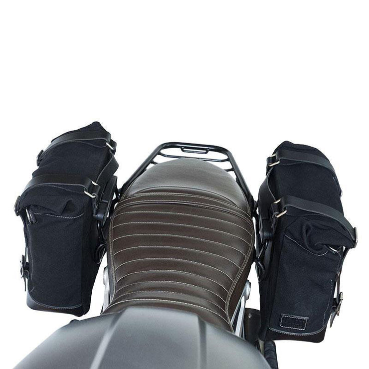 UNIT GARAGE TWO WAXED CANVAS SIDE PANNIERS SCRAM 22L-30L + SYMMETRICAL DOUBLE SUBFRAME NINET