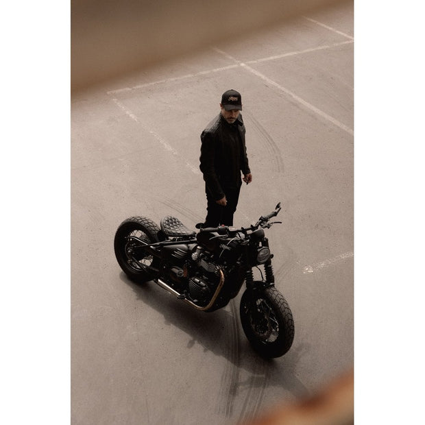 MOTONE GOLDIE TRUCKER CAP - CURVED PEAK - BLACK SUEDE - GOLD LOGO